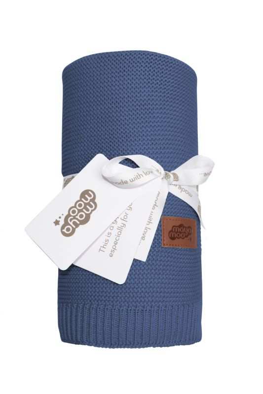 Pletená deka do kočárku bavlna bambus denim 80x100