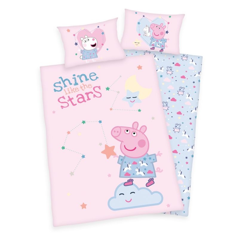 Povlečení do postýlky Peppa Pig Stars Bio Bavlna 100/135, 40/60